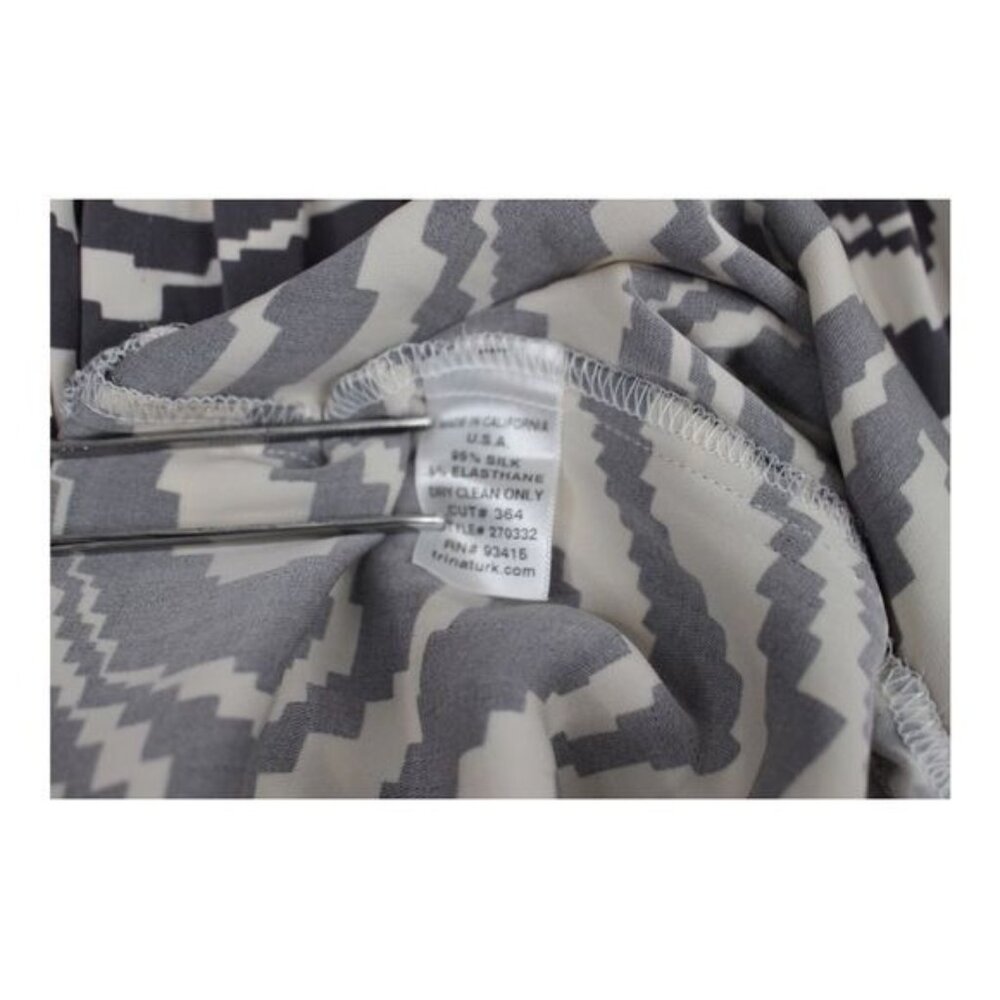 Trina Turk Women Zebra Dress Silk Size 2 Gray Cream Short Sleeve Shift Belted - Picture 8 of 12